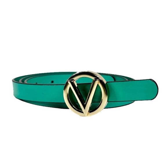 NWT Valentino by Mario Valentino Baby Logo Leather Belt In Green XS $300 - Picture 1 of 8
